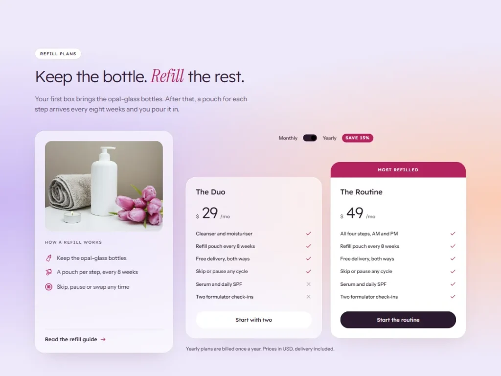 Opaline — Refill Plans Skincare Pricing — Pricing template