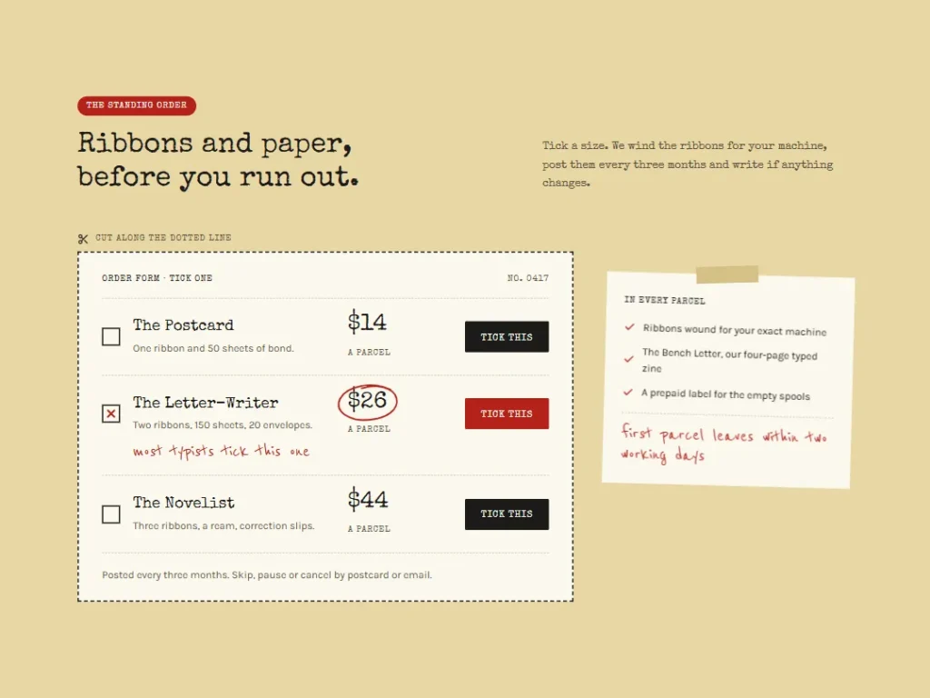 Platen — Standing Order Coupon — Pricing template