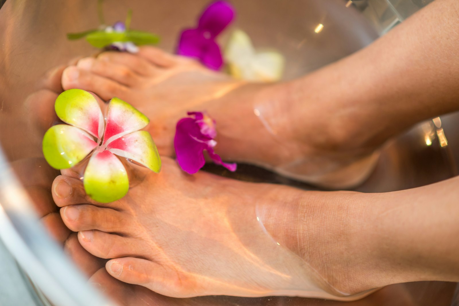 Pedicure soak with flower petals