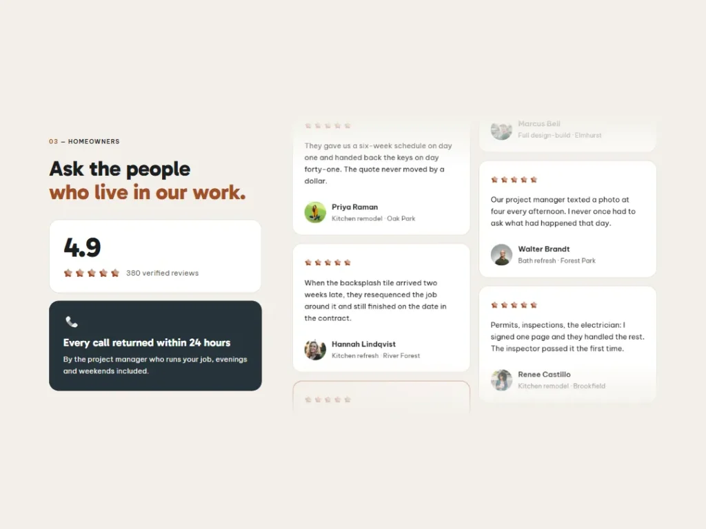 Backsplash Homeowner Wall — Remodeler Reviews — Testimonials template