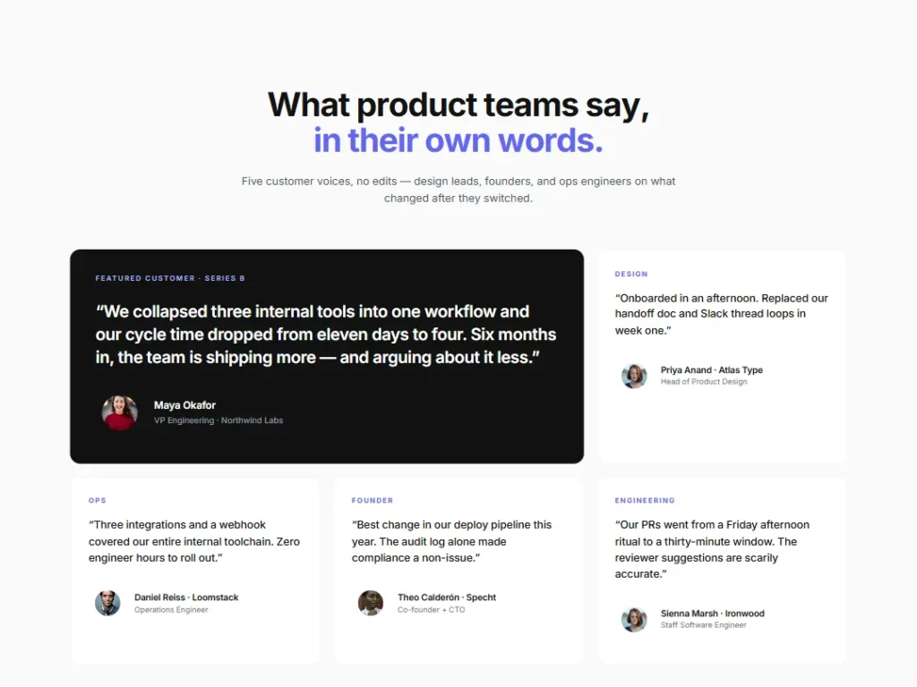 Chorus Bento — Indigo Testimonials — Testimonials template