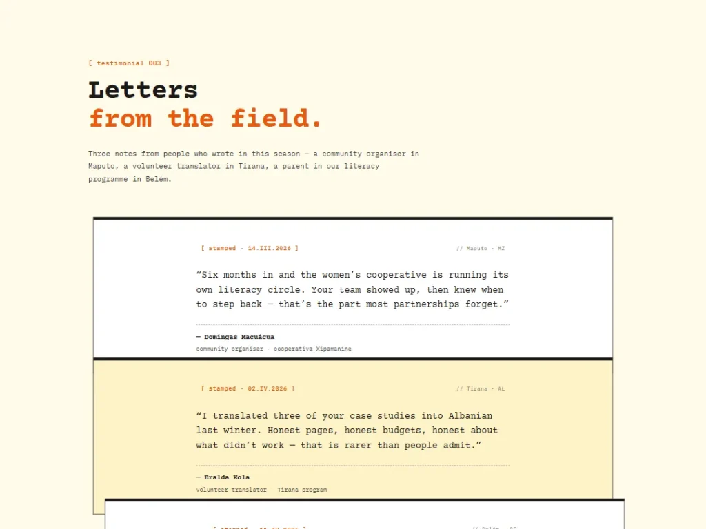 Field Letters — Zine Testimonials — Testimonials template