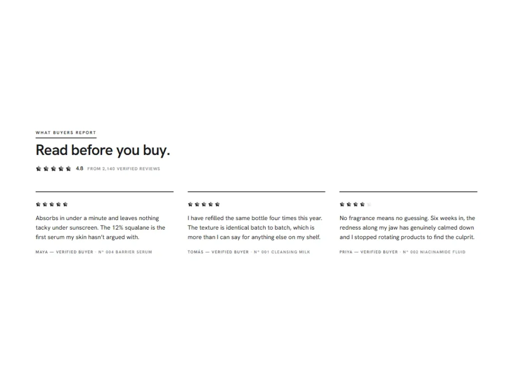 Formula Blanc — Ruled Reviews Wall — Testimonials template