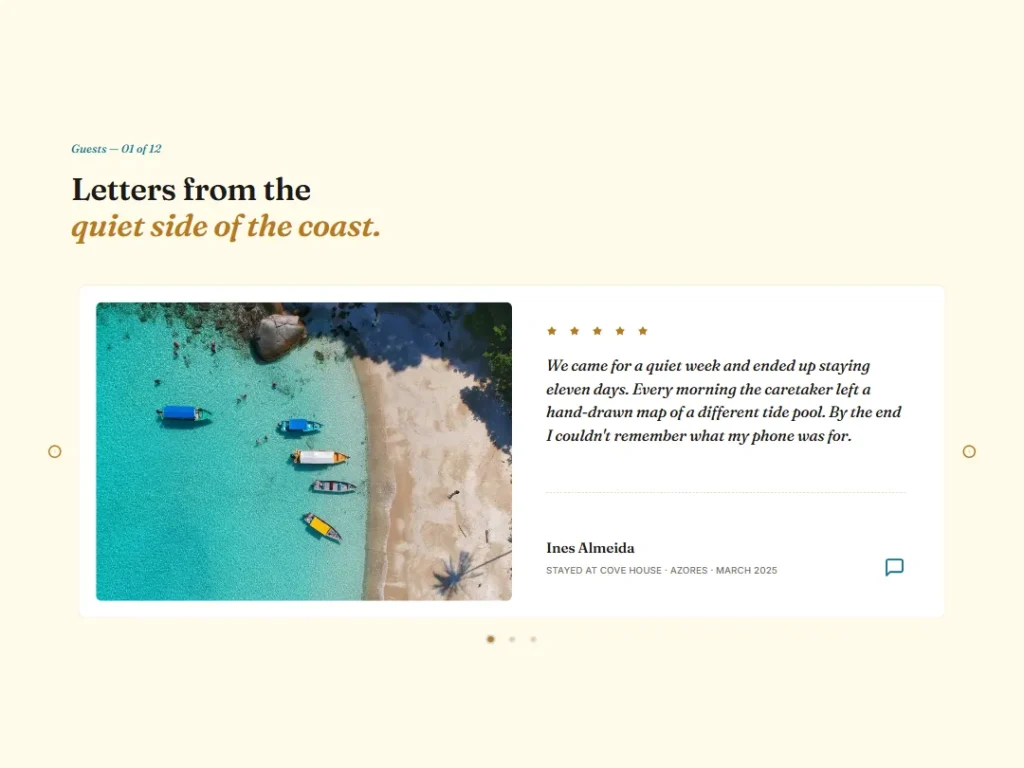 Retreat Guest — Teal Carousel — Testimonials template