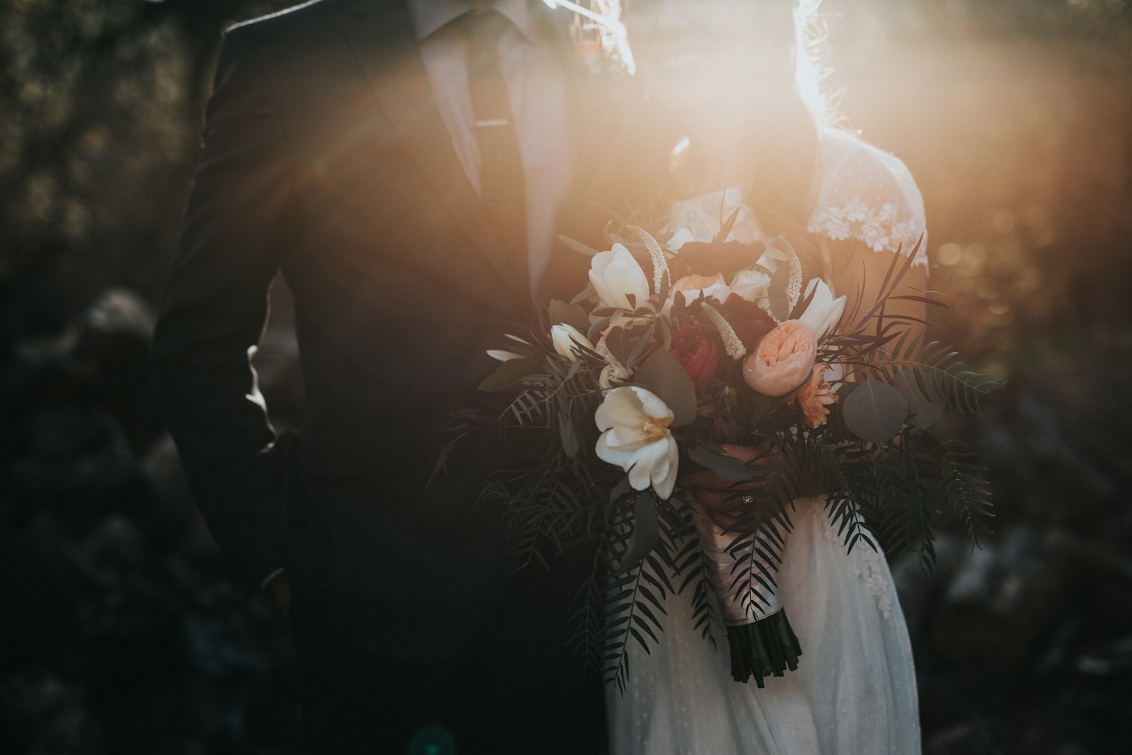 Bridal veil caught in sun flare