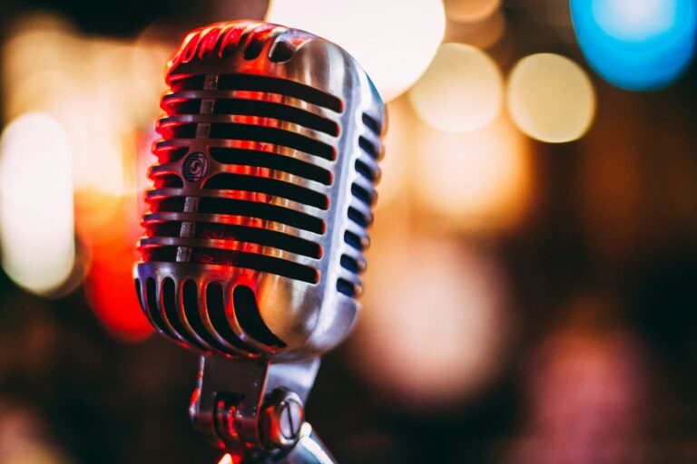 Vintage microphone under red light