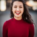 Laughing woman in a red top