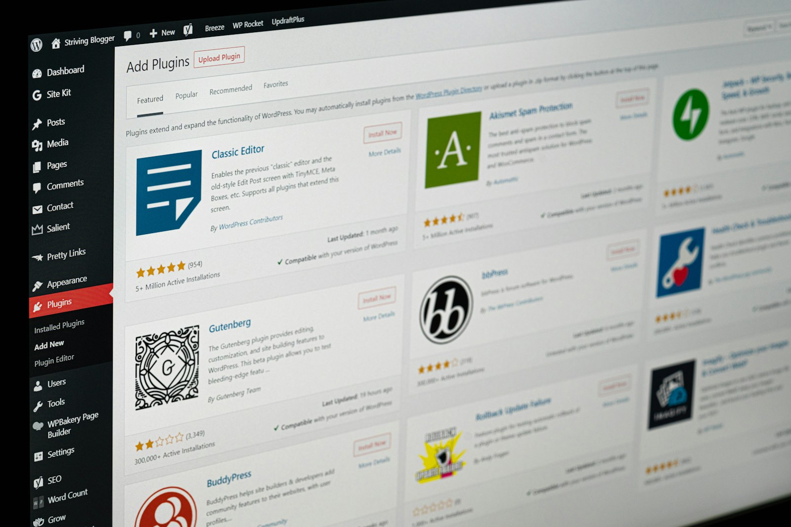 WordPress plugin directory open on a screen
